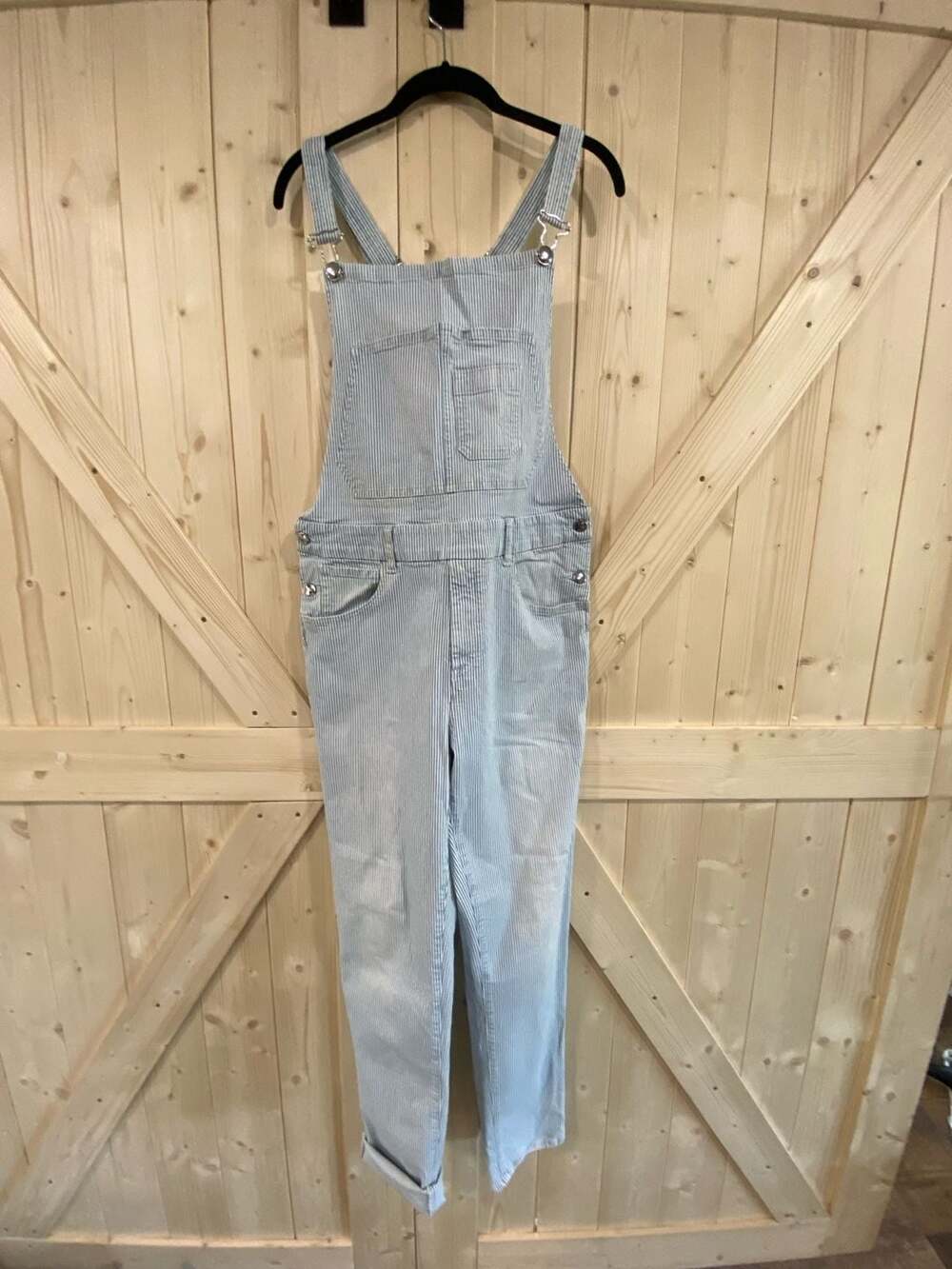 Seafarer Striped Denim Overalls Blue and White Railroad Stripe size 30